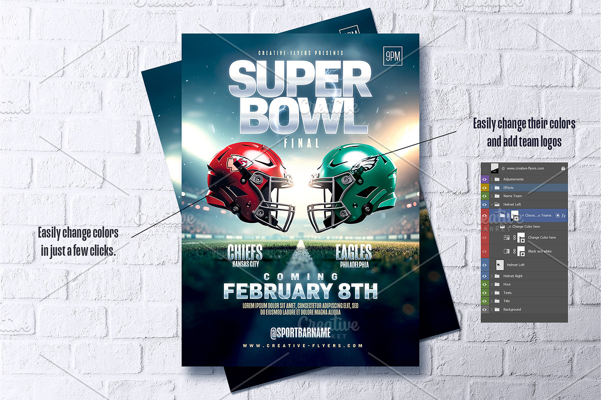 Super Bowl Football Flyer Template, a Print Template by Rome B Creation (Photo 2 of 3)