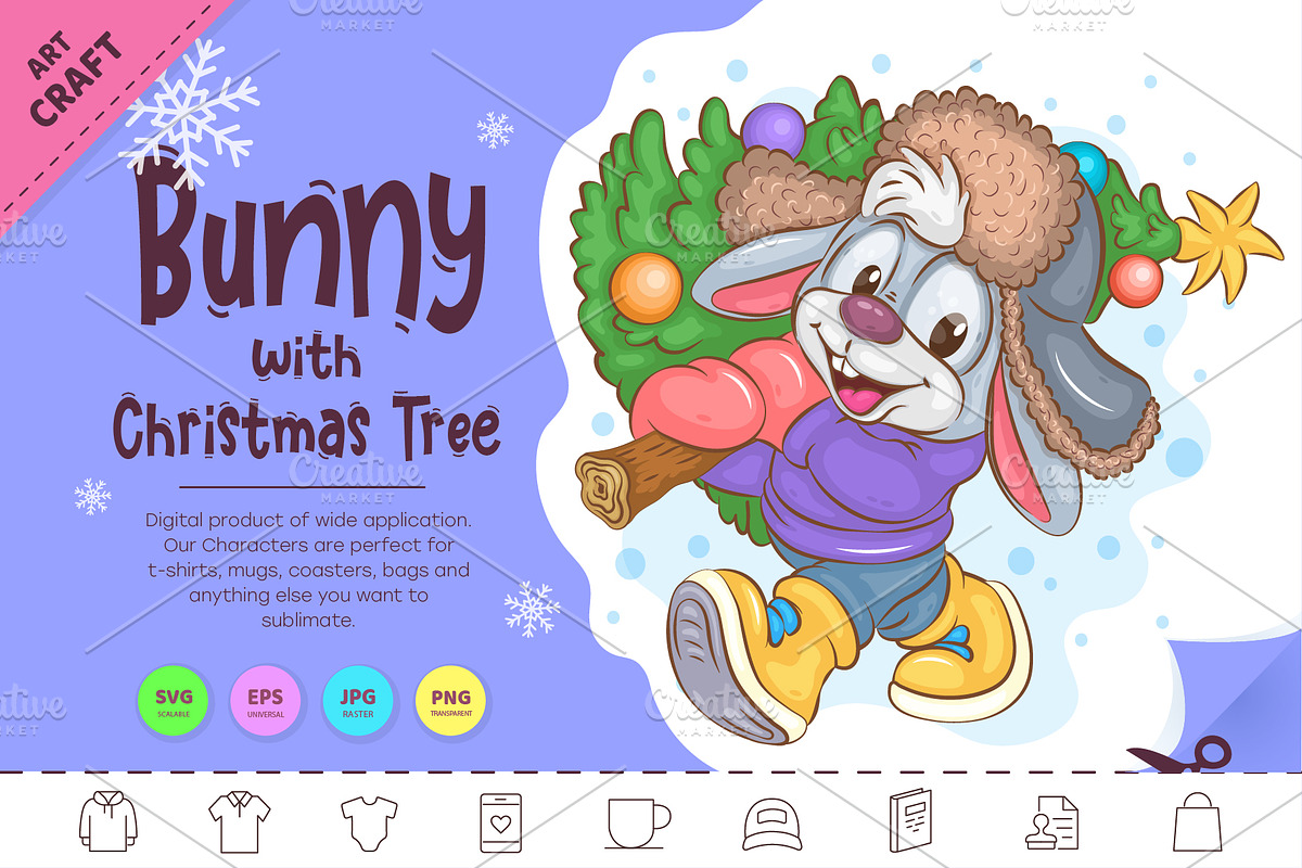 Bunny with Christmas Tree. Clipart, an Animal Illustration by KENO Mascots (Photo 1 of 3)