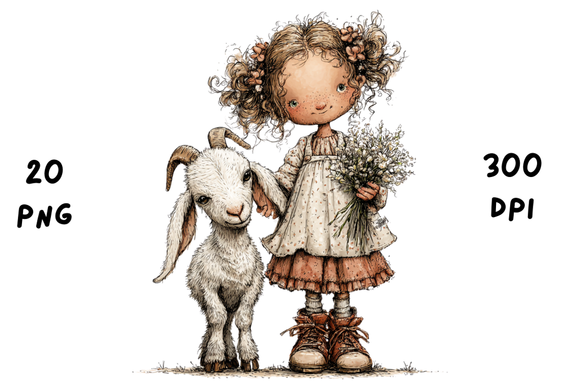 Whimsical Floral Girl and Baby Goat, an Animal Illustration by GiraffeCreative (Photo 20 of 20)