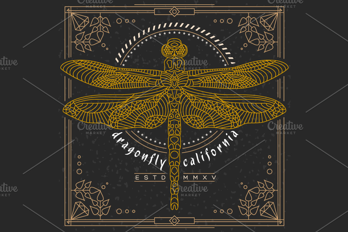 Thin line insect label, an Illustration by karnofff