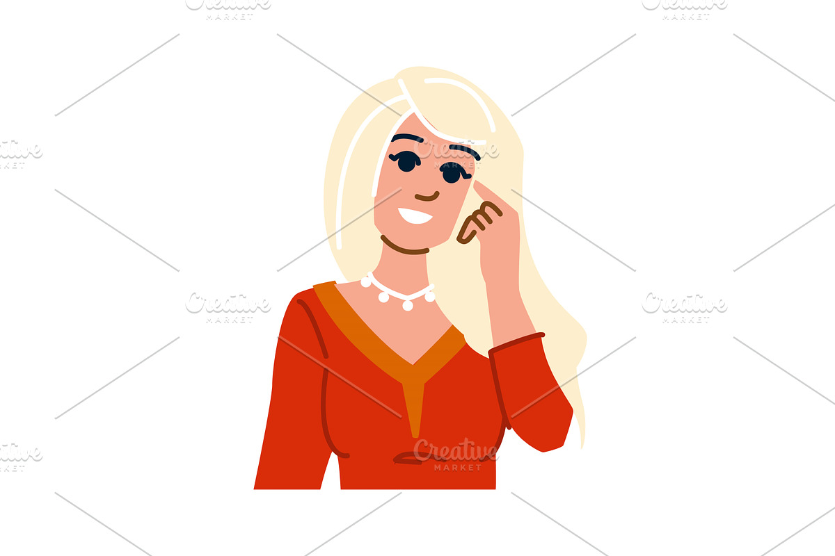 Smiling blond woman touching face, an Object Illustration by pikepicture