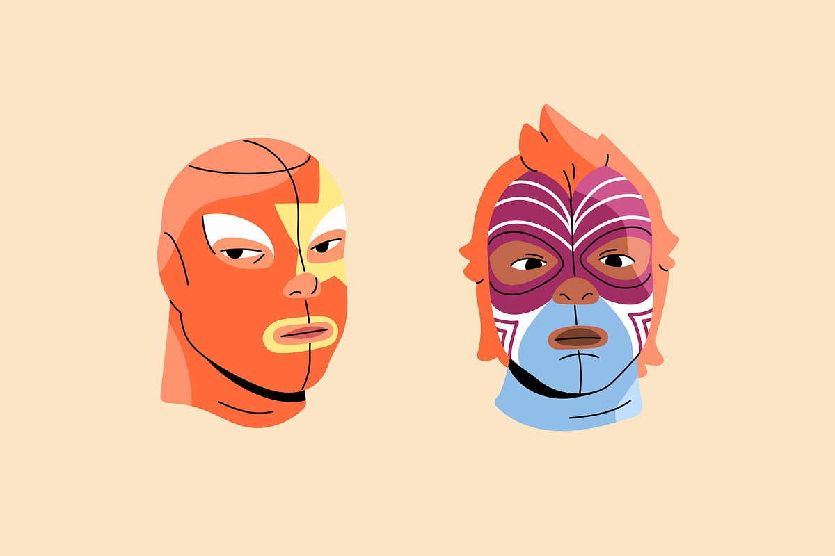 Mexican lucha libre wrestlers set, a Person Illustration by PaperTrident (Photo 6 of 6)