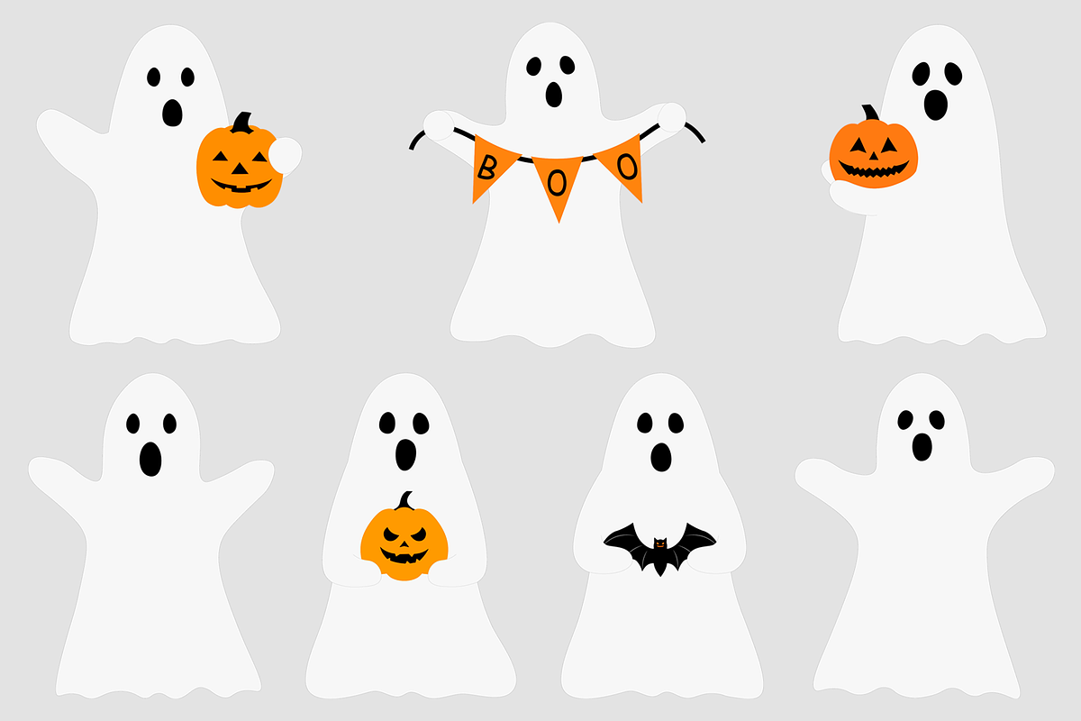 Halloween Ghost with pumpkin clipart, an Illustration by IrinaShishkova (Photo 2 of 5)