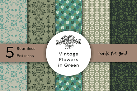 Vintage Flowers in Green