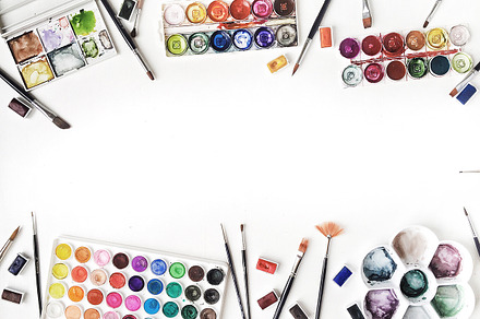 Watercolor and brushes on white, an Arts & Entertainment Photo by Floral Deco