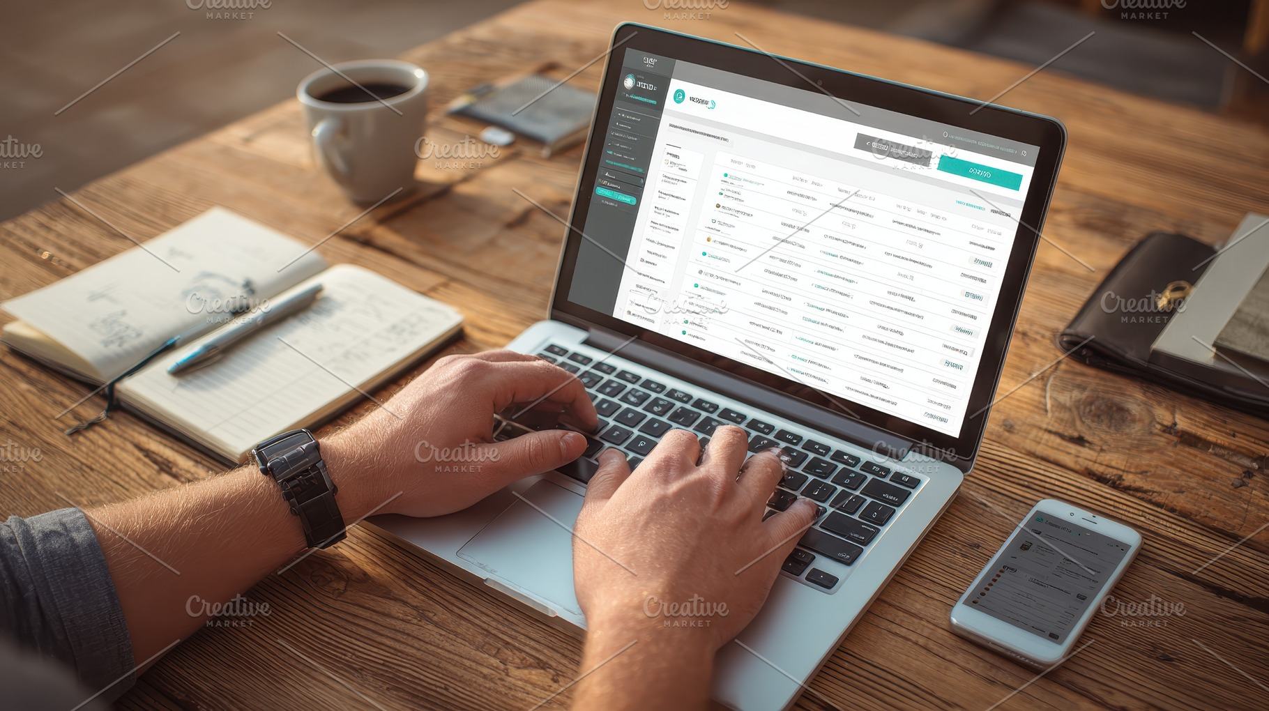 Man working on laptop online managem, a Photo by Pixeness Studio
