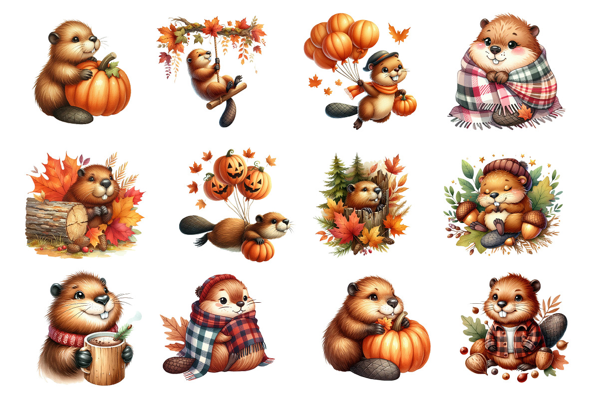 Watercolor Autumn Cute Beaver PNG, an Illustration by SinaCreation (Photo 3 of 5)