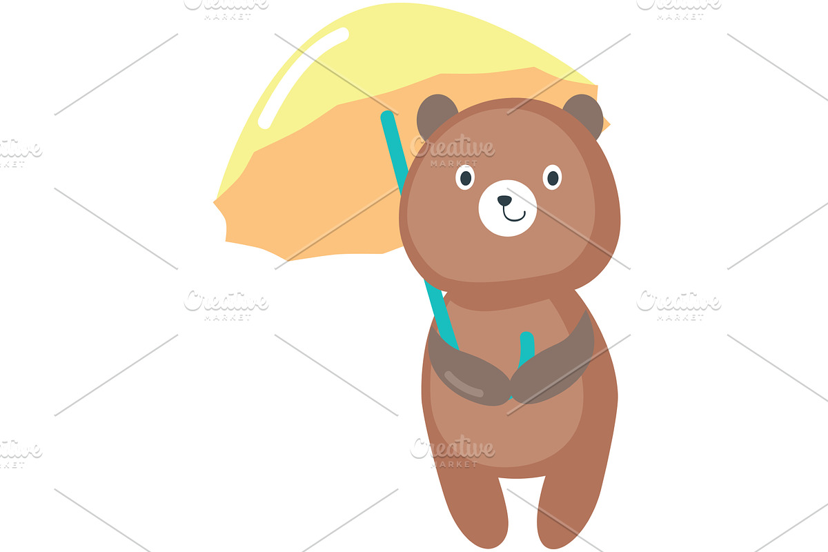 Bear under umbrella cute vector flat, an Animal Illustration by SiberianArt