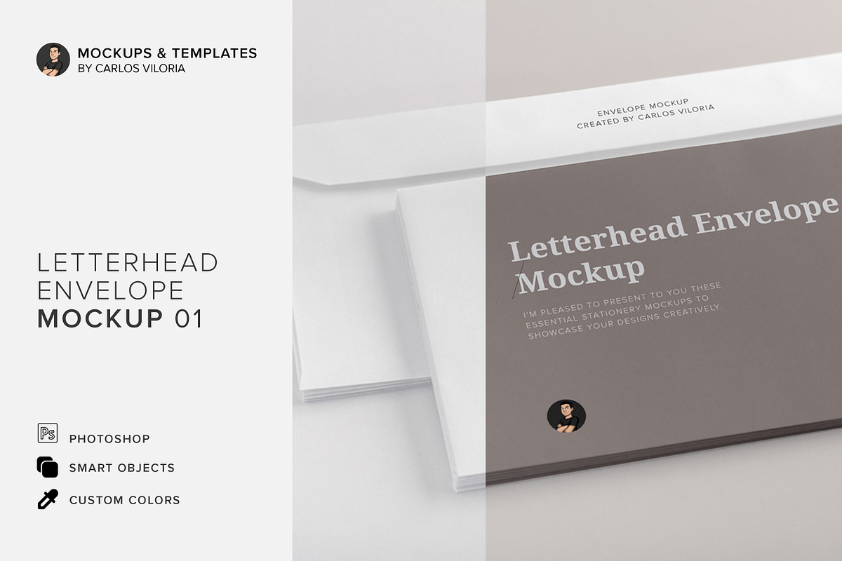 Letterhead Envelope Mockup 01, a Product Mockup by Mockups by Carlos Viloria (Photo 1 of 4)