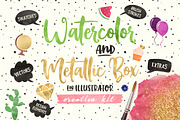 (AI) Watercolor and Metallic Box, a Layer Style Add-On by PeDe Designs (Thumbnail 1 of 9)