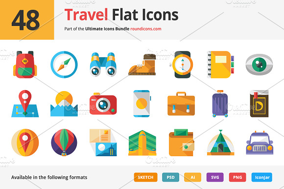 48 Travel Flat Icons