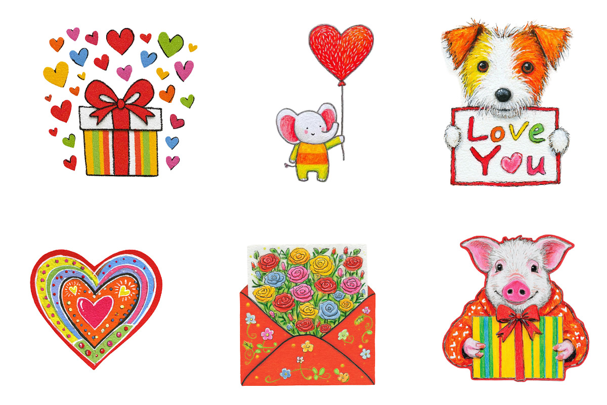 Vintage Cute Valentine's Day Clipart, an Illustration by CreationArt (Photo 6 of 7)