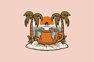 Man in a giant coffee cup, an Illustration by nomlimo.com