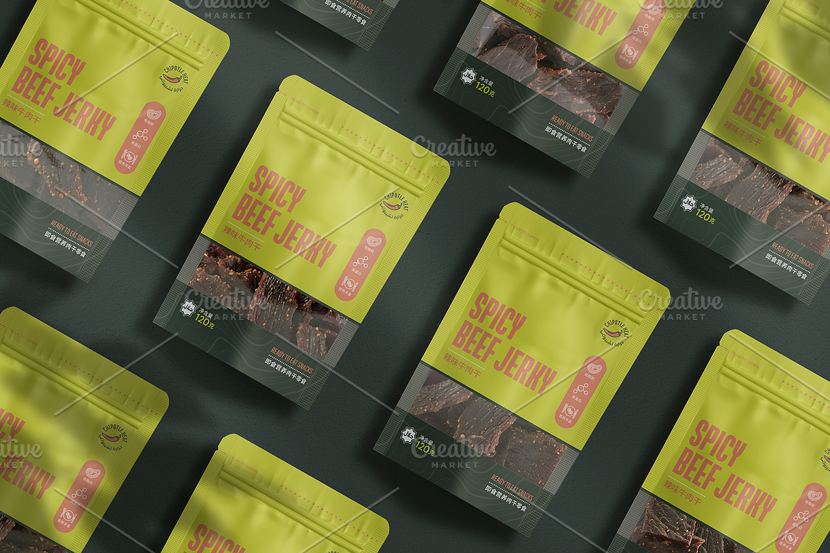 Spicy Beef Jerky Pouch Template CN, a Marketing Template by fisihsani (Photo 2 of 7)