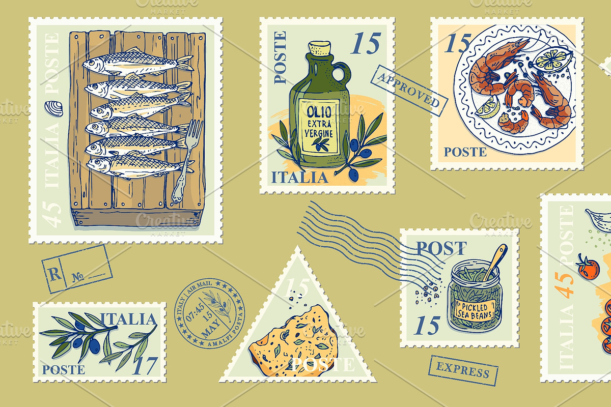 Italian seafood postage stamp, an Object Illustration by Zimages (Photo 3 of 3)