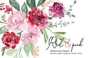 Watercolor Red Blush Pink Flowers, an Illustration by GraphicsDish (Thumbnail 1 of 6)
