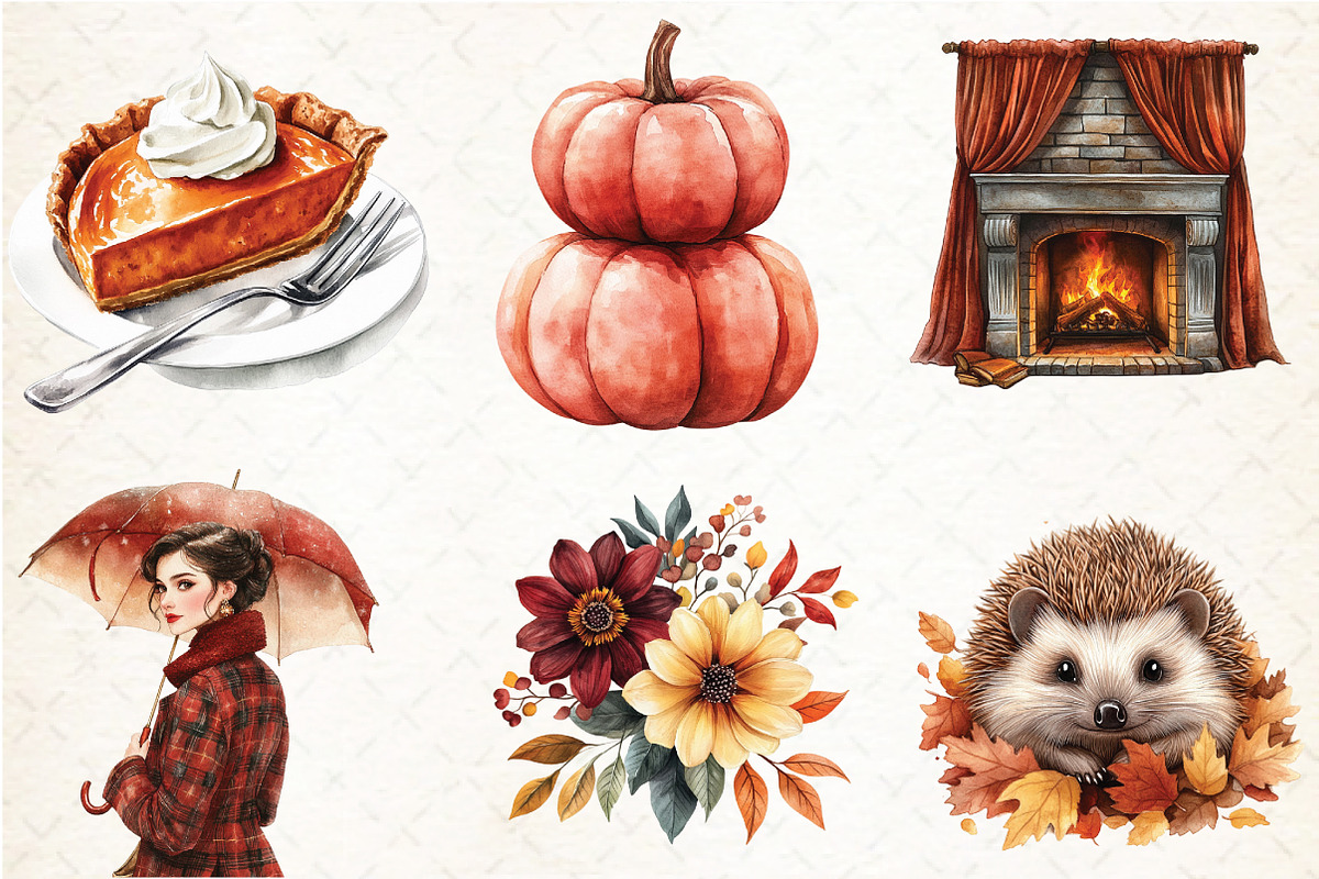 Watercolor Burgundy Autumn Clipart, an Illustration by Libby Wishes (Photo 5 of 9)