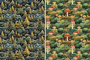 Green Forest Seamless Patterns Set