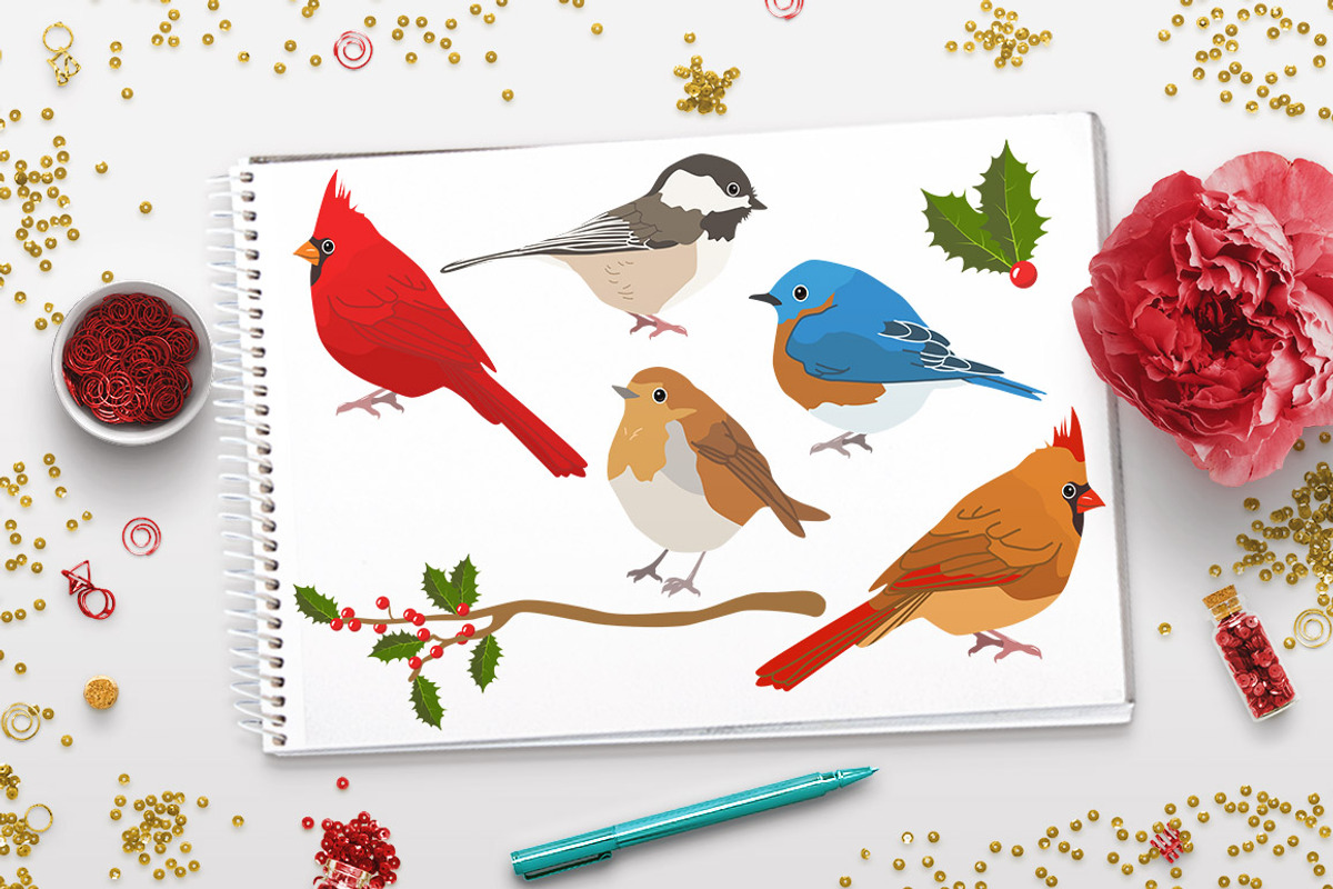 Winter Birds Christmas Clipart, an Animal Illustration by The Digital Download Shop (Photo 2 of 3)