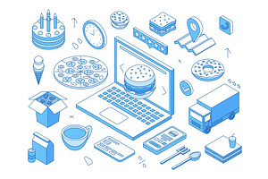 Isometric food order online, a Food Illustration by Valerie Bodnar
