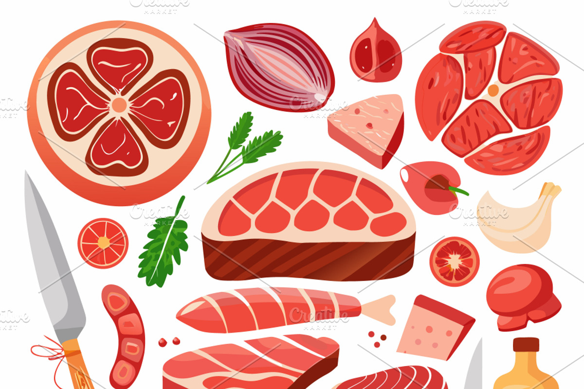 Assorted Raw Meats and Ingredients, a Food Illustration by SouravDesign (Photo 1 of 3)