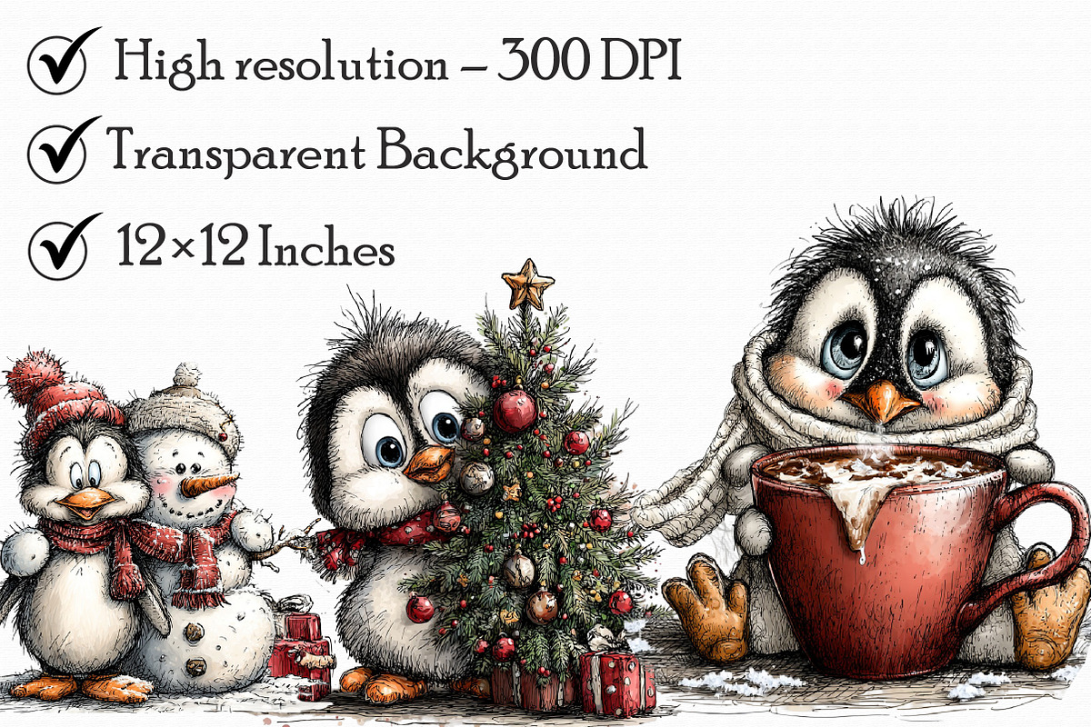 Christmas Peeking Penguin Clipart, an Illustration by Libby Wishes (Photo 5 of 7)