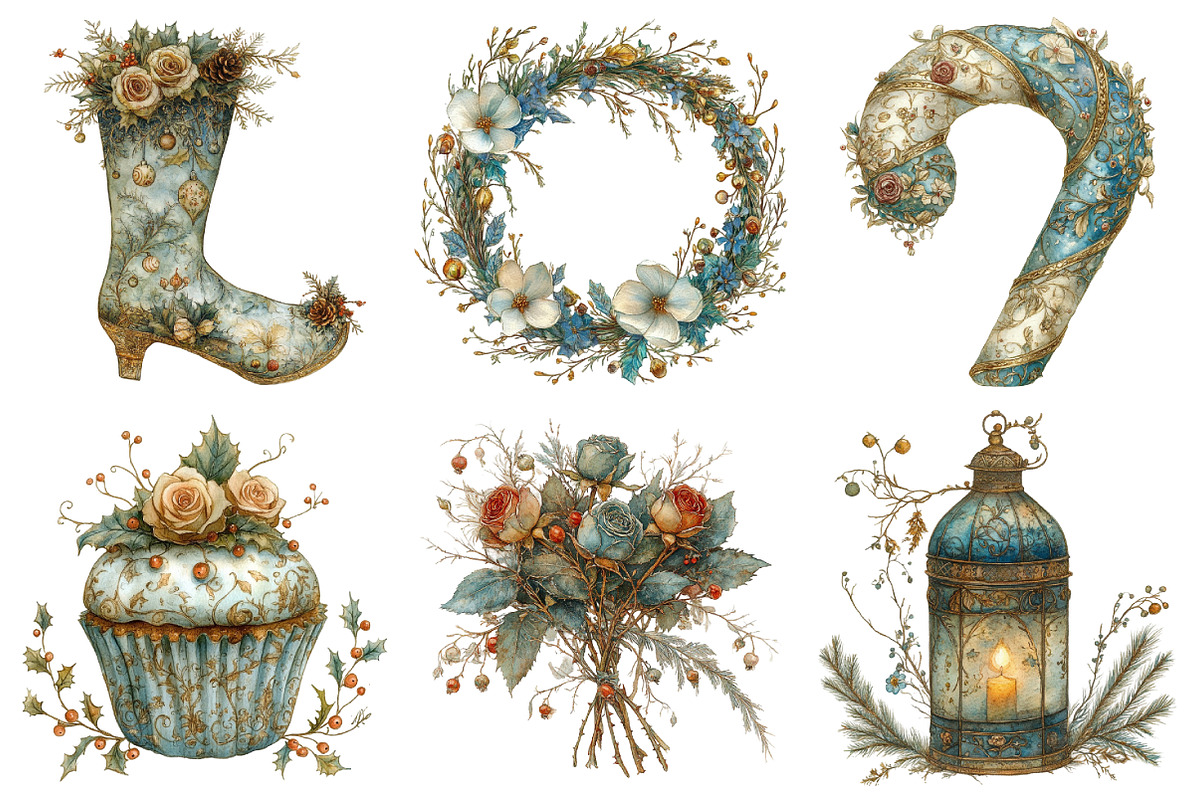 Vintage Floral Christmas Clipart Bun, an Illustration by Daily.Designs (Photo 2 of 5)