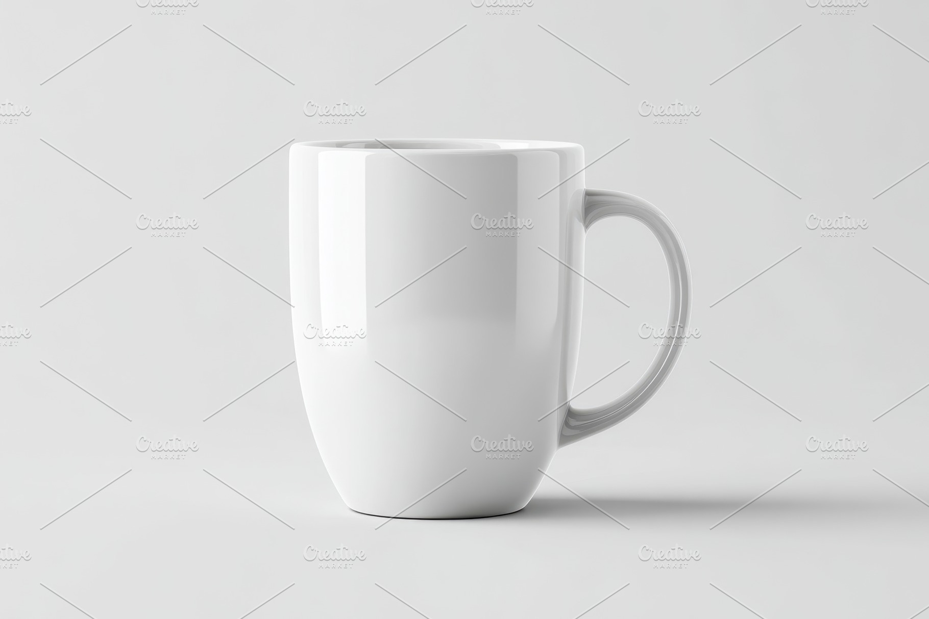 Elegant white ceramic mug on light background, a Food & Drink Photo by AlyaAnd