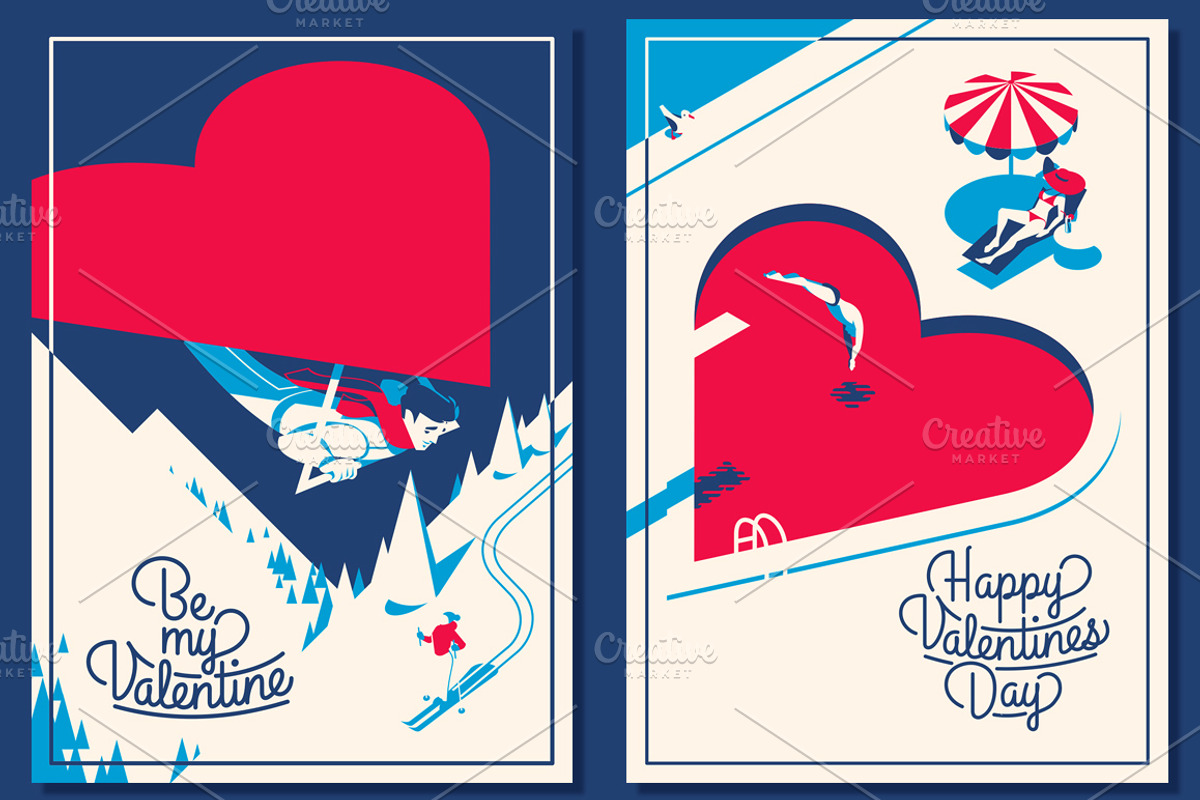 5 Valentine's Day Romantic Cards, a Decorative Illustration by Alexander Baidin (Photo 3 of 5)