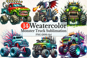 Mutant Monster Truck PNG Bundle, an Illustration by Rose Art