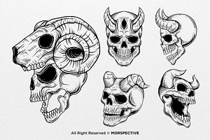 15 Set Gothic Skull Head Demon Devil