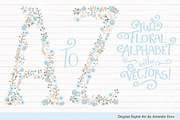 Soft Blue Floral Alphabet Clipart, an Illustration by Amanda Ilkov (Thumbnail 1 of 5)