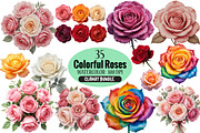 Colorful Roses Watercolor Clipart, an Illustration by Pixels.Craft (Thumbnail 1 of 5)