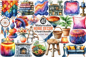 Watercolor Home Decor Clipart Bundle, an Illustration by Canvas Craft
