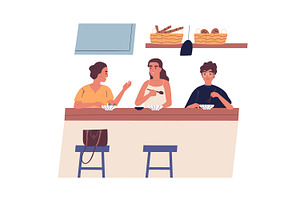Friends have lunch in the cafe, a Food Illustration by Good Studio