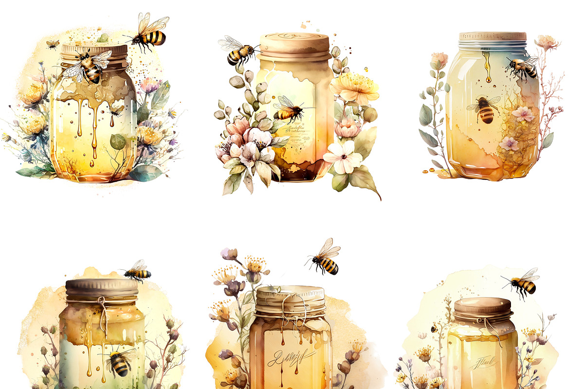 Honey Bee Watercolor Clipart, an Object Graphic by Colibri Watercolor (Photo 2 of 7)