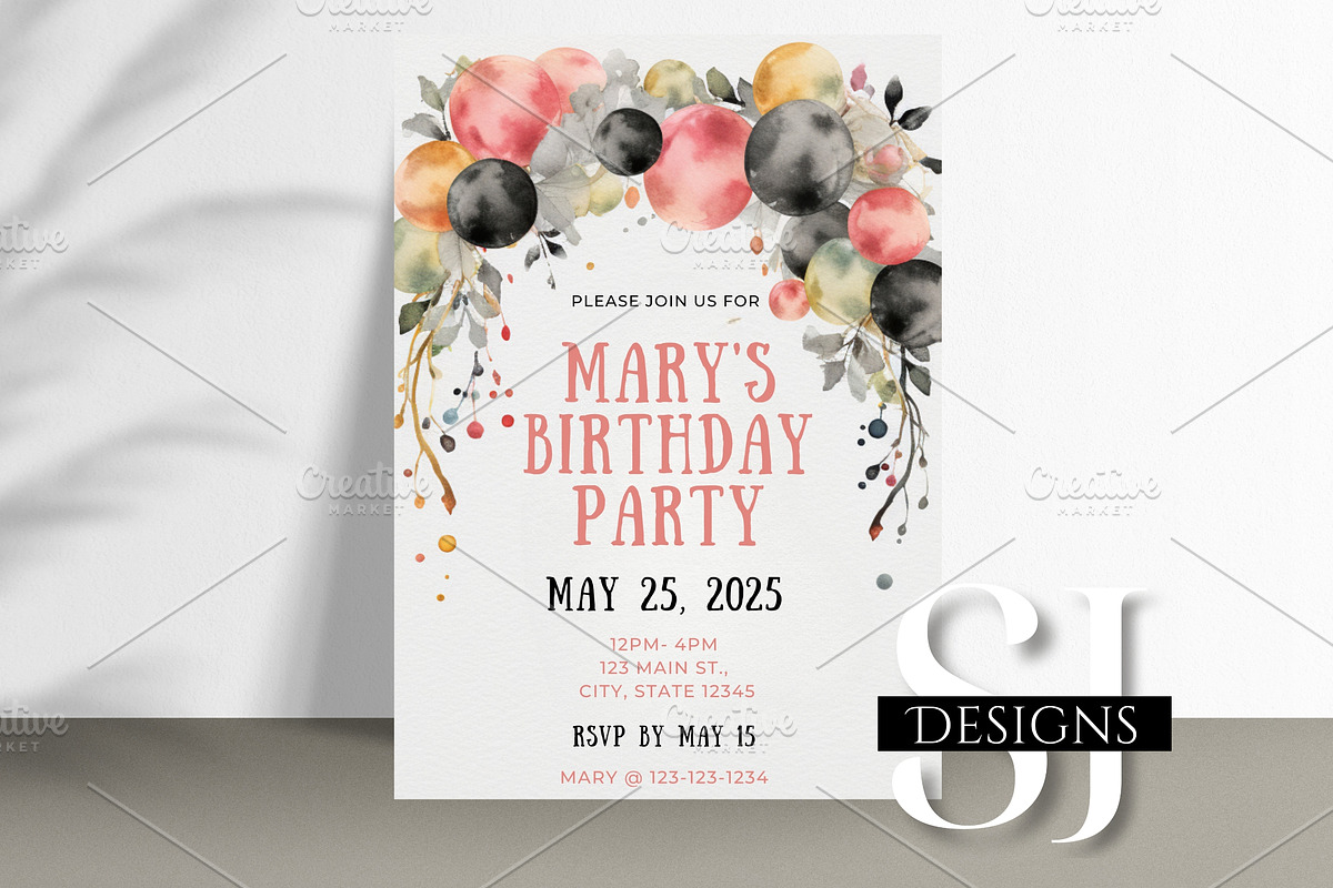 Balloon Wreath Party Invite, an Invitation Template by Sunny Jar Designs (Photo 3 of 3)