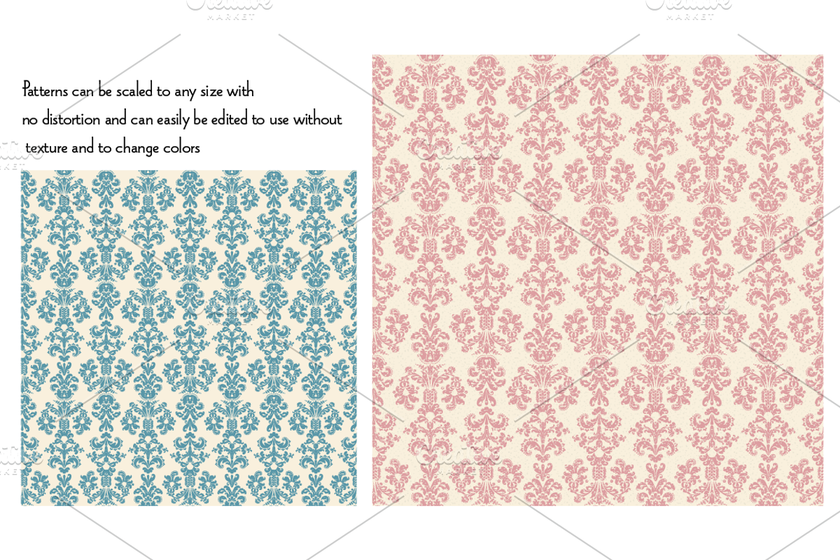 Seamless Gold Damask Patterns preview 4
