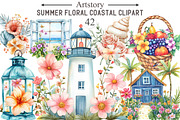 Whimsical Summer Floral Coastal Clip, an Illustration by designcity5 (Thumbnail 1 of 5)