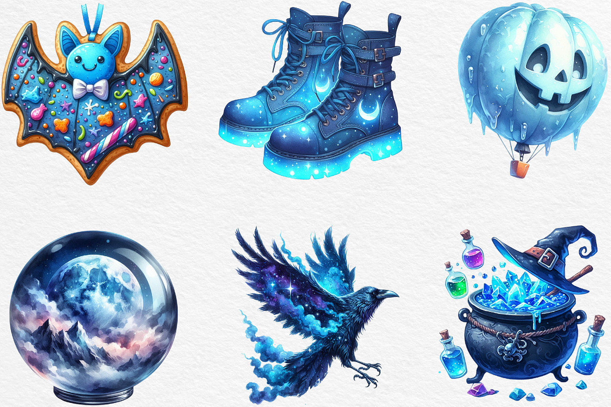 Watercolor Blue Halloween Clipart, an Illustration by Black Bird Studio (Photo 5 of 6)