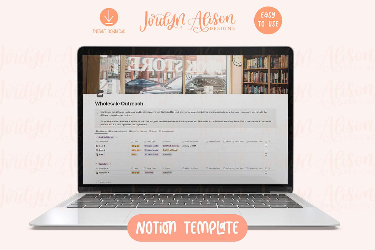 Wholesale Outreach Notion Template, a Design Template by Jordyn Alison Designs (Photo 3 of 3)