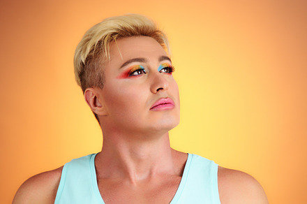 Beauty Fashion man guy with Bright Makeup, lgbtq