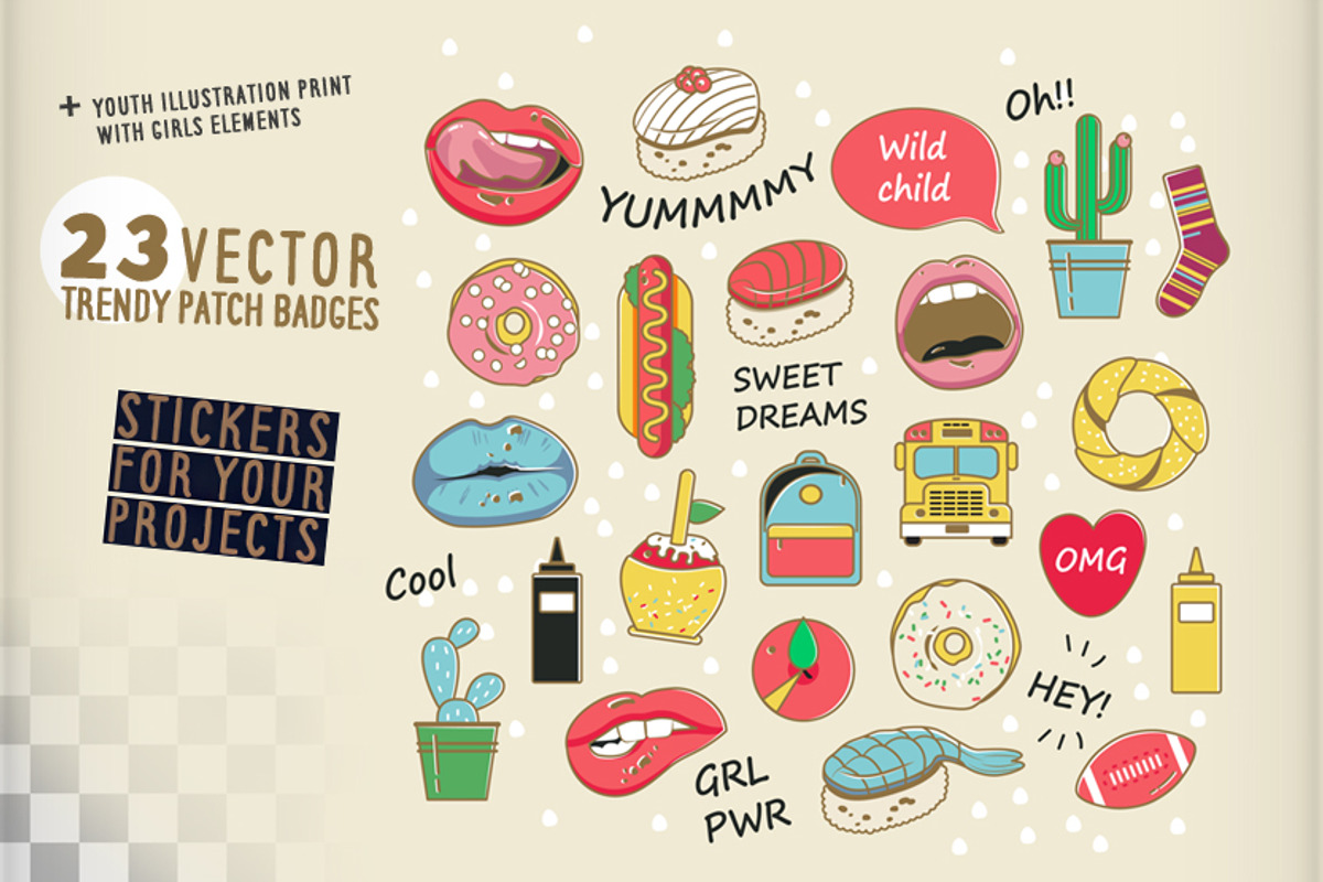 Patch collection girl lips and other, an Education Illustration by WalnutBird (Photo 2 of 2)