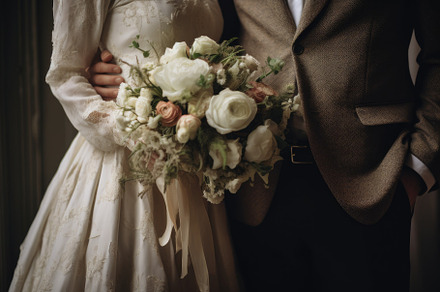 A bride and groom stand together, ho, a Photo by Iftikhar Alam