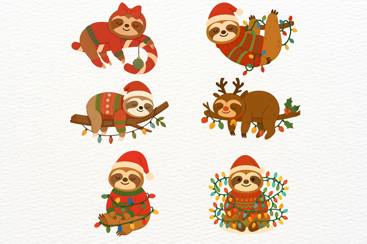 Funny Christmas Sloth Clipart, a Seasonal Illustration by Nicolle's Colorful Art (Photo 5 of 6)