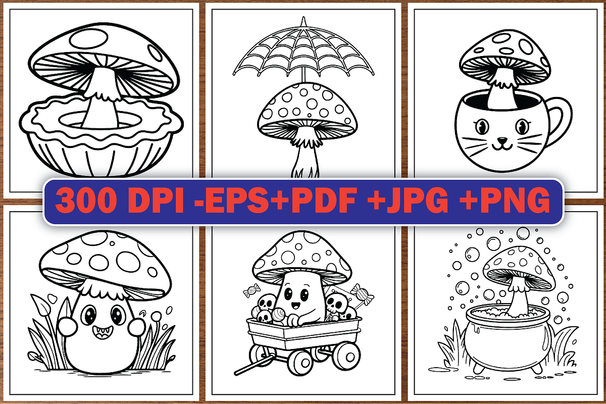 Creepy Kawaii Mushrooms Coloring Pag, an Illustration by LightExpress (Photo 5 of 5)