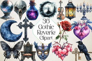 Watercolor Gothic Reverie Clipart Bu, an Illustration by DreamPrint404