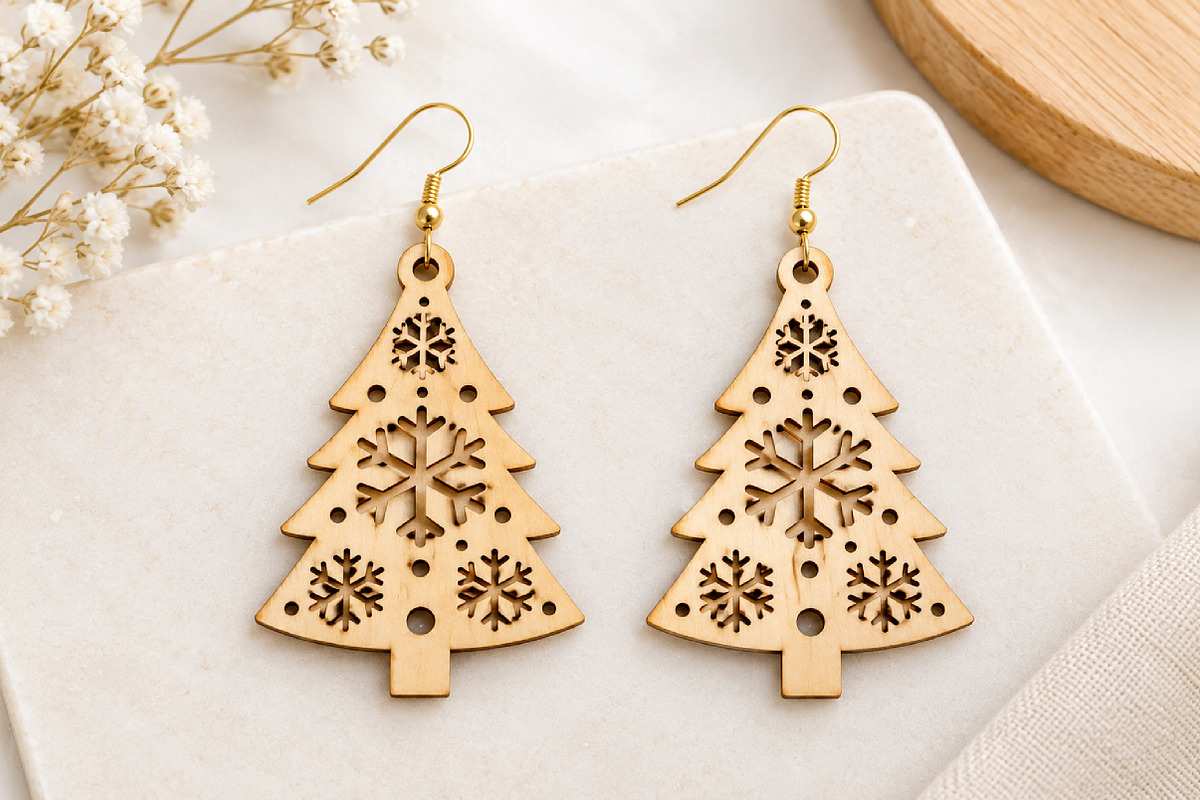 Christmas Tree Earrings Laser Cut, an Object Graphic by Canvas Craft (Photo 2 of 3)