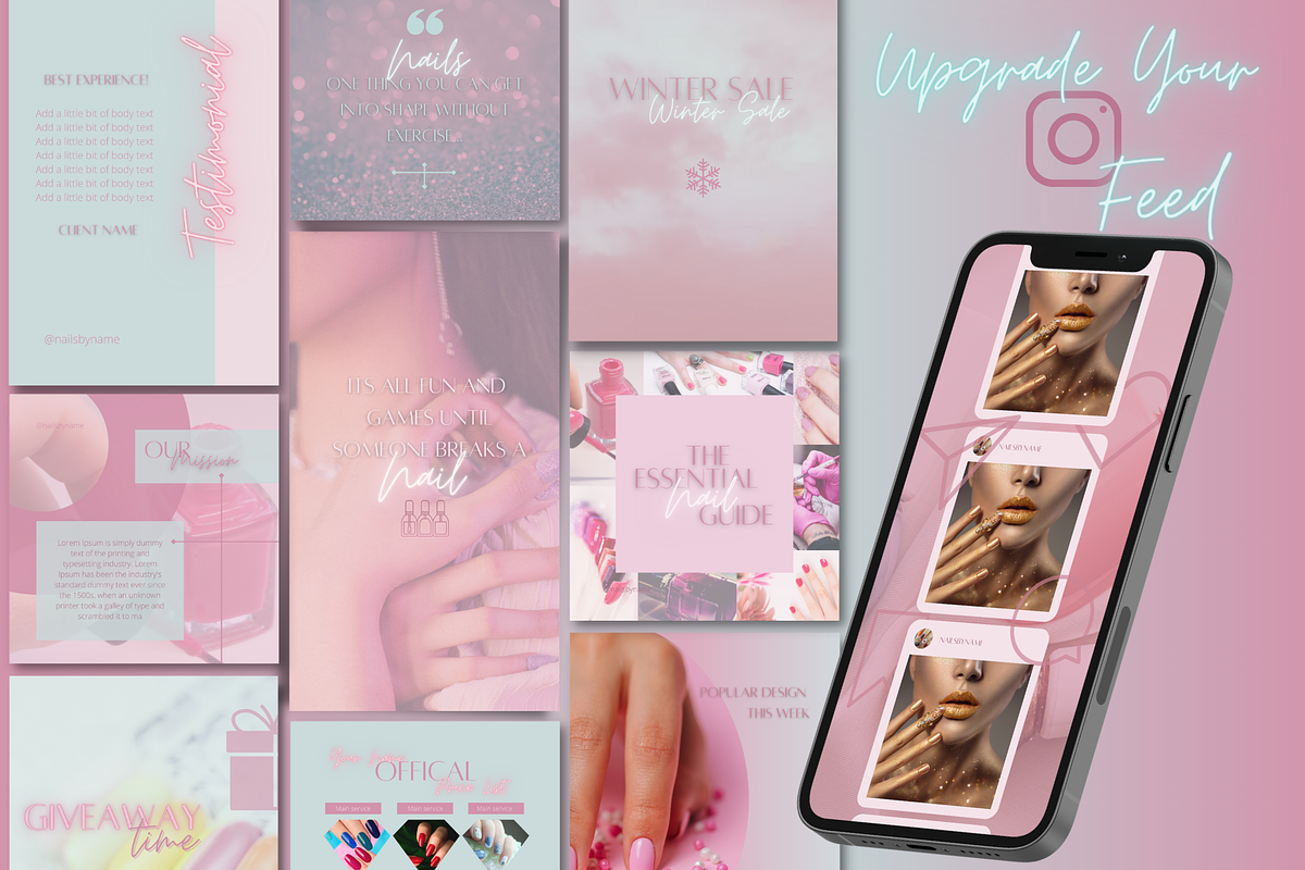 Nail Instagram Template Green & Pink, a Social Media Template by Faytemplates (Photo 2 of 10)