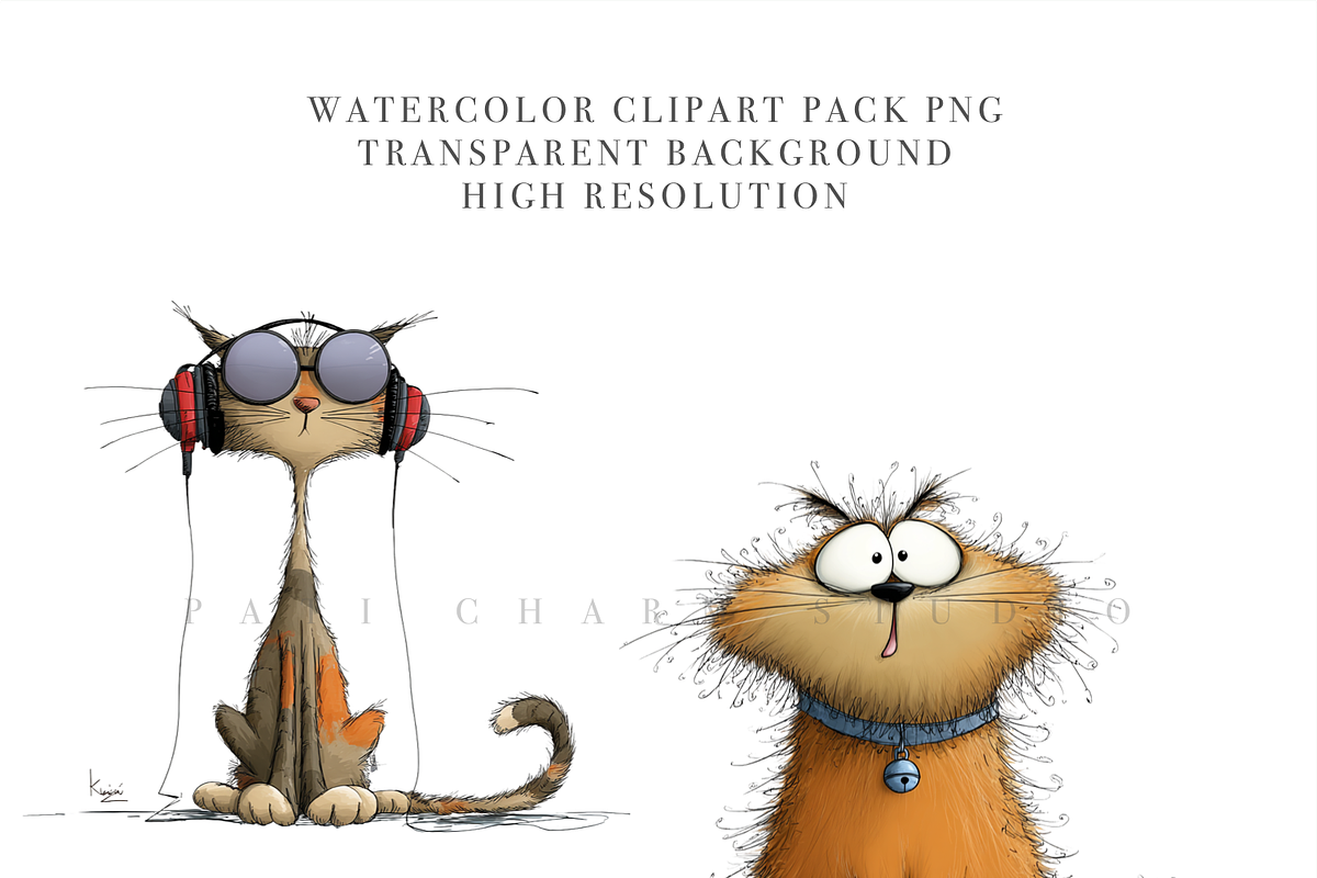 45 Quirky Cat Clipart Set, an Animal Illustration by Pati Charm Studio (Photo 5 of 9)